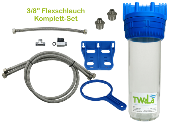 TWaLa 3/8Zoll Flexschlauch Komplett-Set Untertisch Filtergehäuse für 10Zoll Wasserfilter