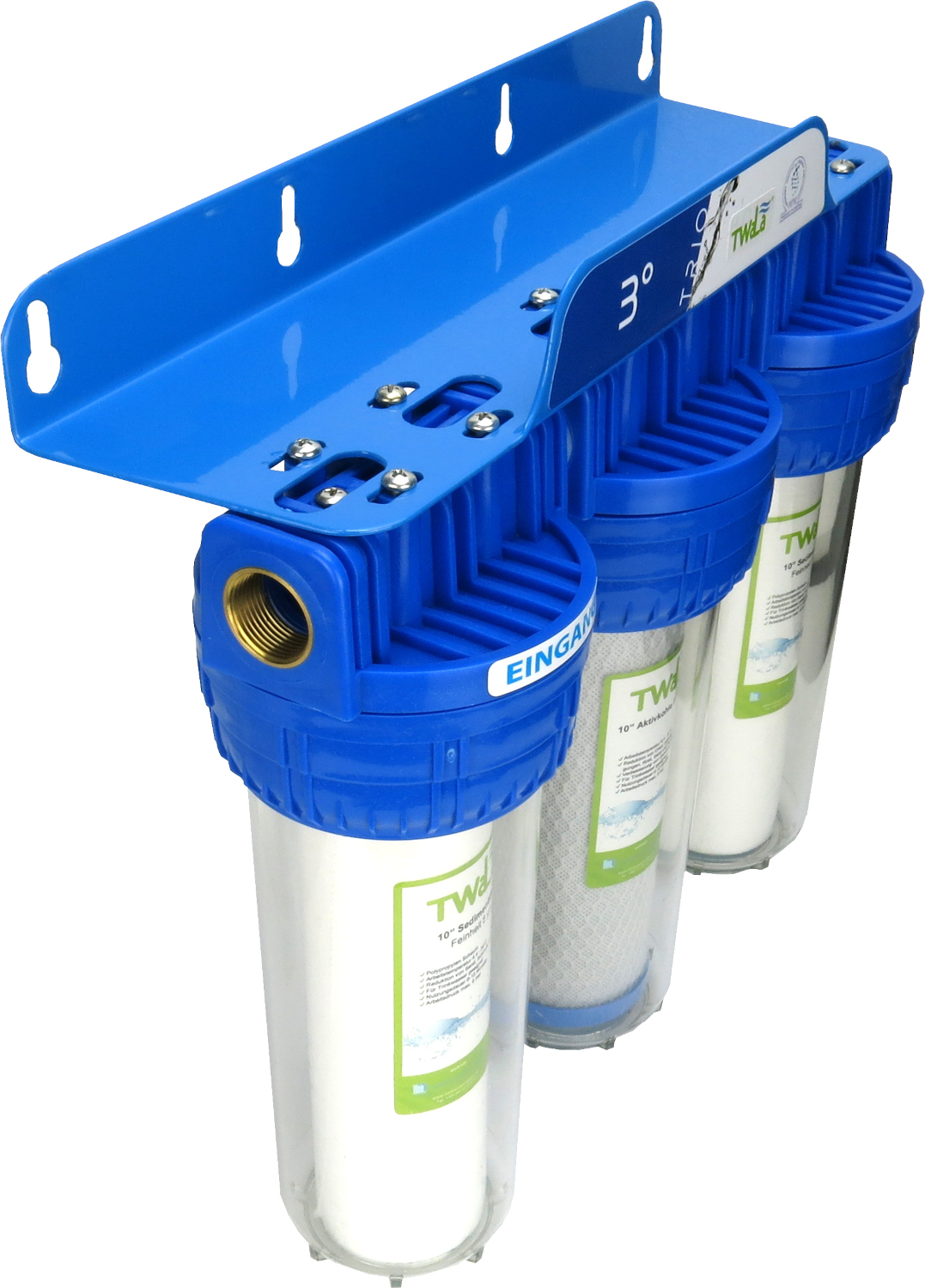 Wasserfiltergehäuse Hauswasserwerk inkl. Anschluss 3/4″ 3-Stufen Wasserfilter TWaLa mit Messing – Filterpatronen