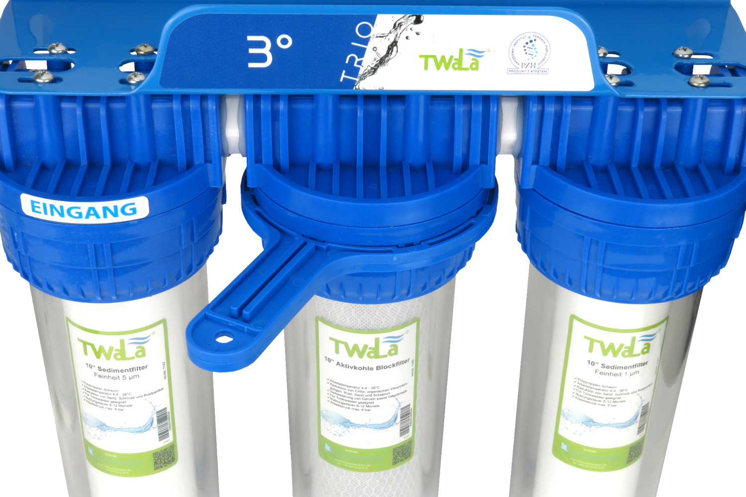 3-Stufen Wasserfiltergehäuse 3/4″ Messing Anschluss – Wasserfilter Hauswasserwerk Filterpatronen TWaLa inkl. mit