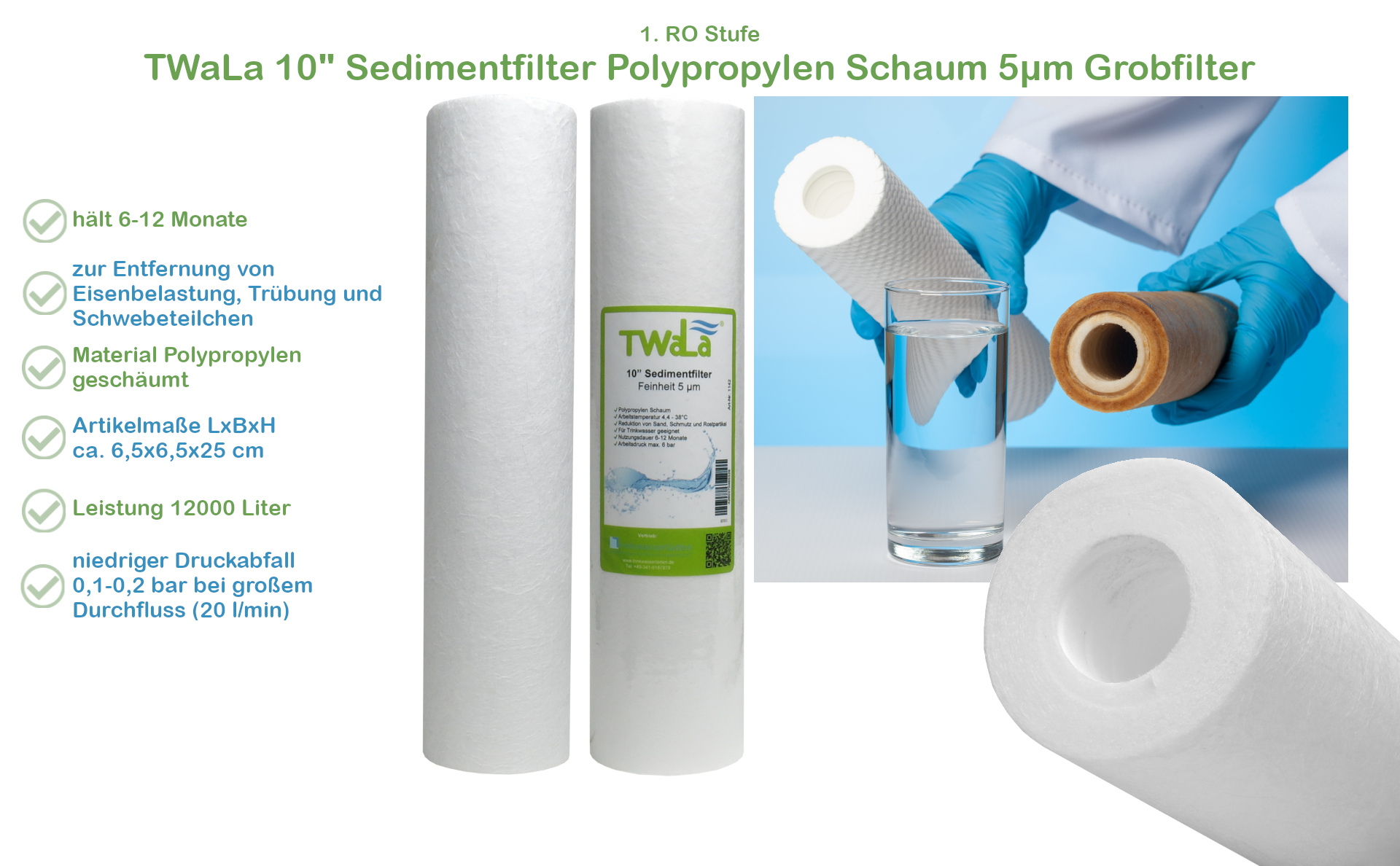 Ersatzfilter-Set 10″ Umkehrosmose — Sediment & Aktivkohlegranulat – Bild 2