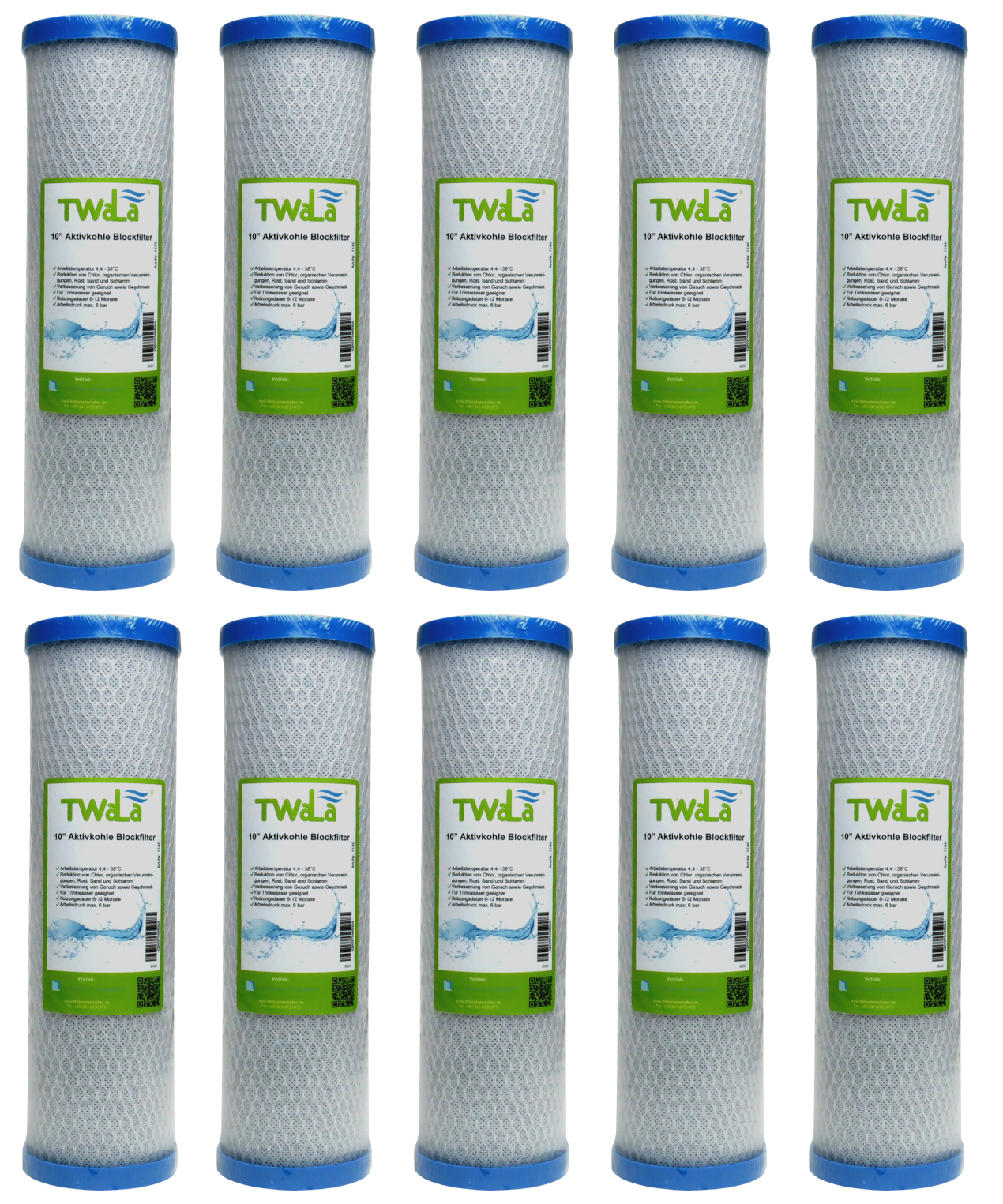 Set 10x Aktivkohleblock Trinkwasser Filter 10" Wasserfilter für Umkehrosmose