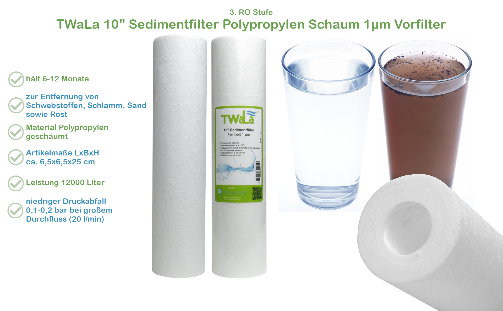 Ersatzfilter-Set 10″ Umkehrosmose — Sediment & Aktivkohleblock – Bild 4
