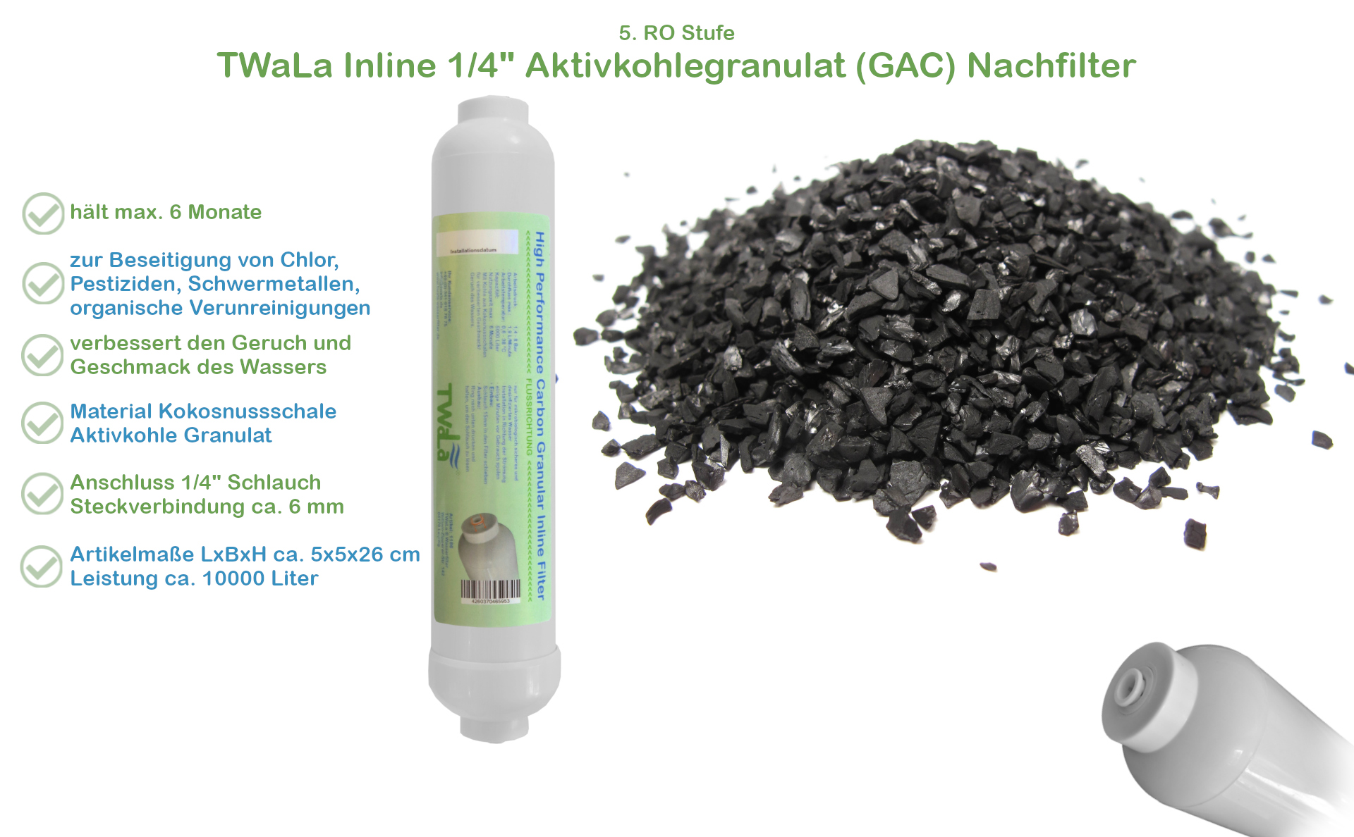 Set 10x Carbon Granular Inline Nachfilter für Umkehrosmose / Kühlschrankfilter – Bild 2